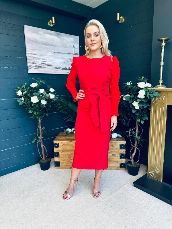 Midi dresses with empire waists for a flattering maternity option Willow Bow Detail Occasion Dress Red Midi dresses with empire waists for a flattering maternity option Willow Bow Detail Occasion Dress Red