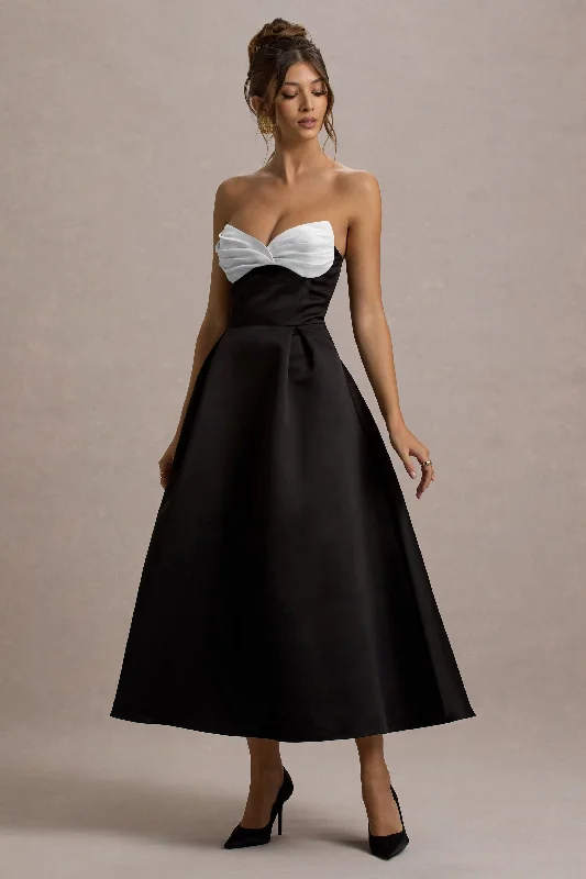 Midi dresses with sheer panels for a touch of allure Wintour | Black Satin Sweetheart Midi Dress Midi dresses with sheer panels for a touch of allure Wintour | Black Satin Sweetheart Midi Dress