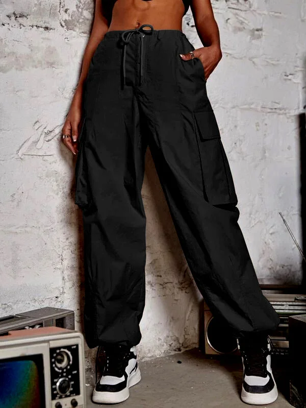 Tapered Leg Women's Wool Blend Trousers for WinterBaggy Parachute Pants