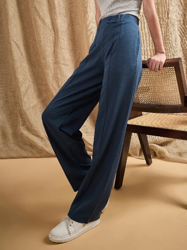 Plus Size Women's Cargo Pants with Multiple Pockets for HikingWomen Airforce Blue Front Darted Strechable Pants