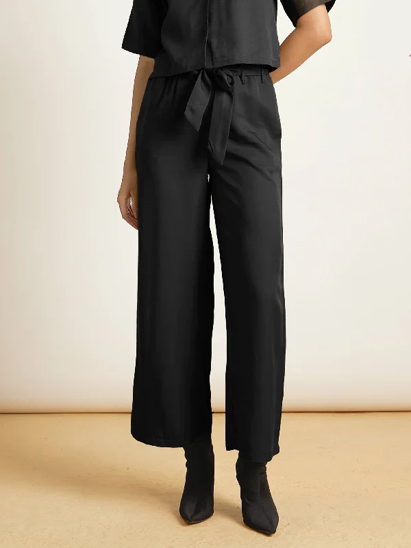 Women's Straight - Leg Linen Pants for a Breezy Summer LookWomen Black Paperback Waist Pants