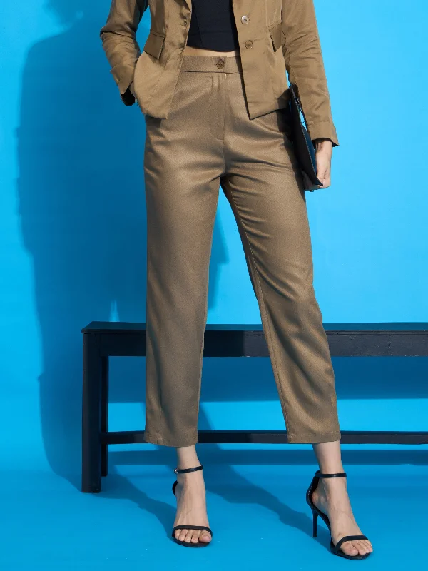 Cigarette Style Women's Printed Linen Blend Pants for Casual DaysWomen Brown Rayon Tencil Tapered Pants