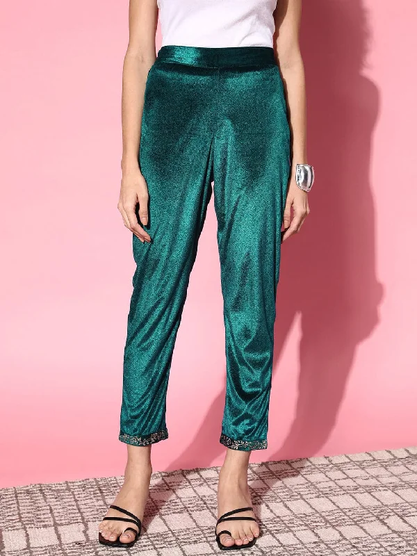 Skinny Fit Women's Leather Look Leggings for a Rocker VibeWomen Emerald Green Velvet Embroidered Pencil Pants Skinny Fit Women's Leather Look Leggings for a Rocker VibeWomen Emerald Green Velvet Embroidered Pencil Pants