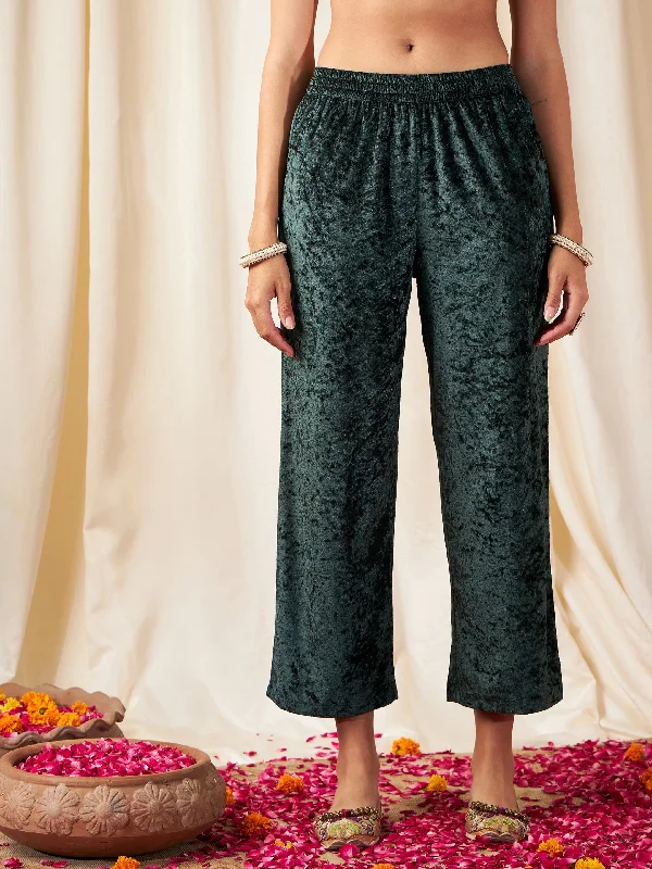 Plus Size Women's Metallic - Finish Joggers for a Stylish LoungeWomen Emerald Green Velvet Straight Pants Plus Size Women's Metallic - Finish Joggers for a Stylish LoungeWomen Emerald Green Velvet Straight Pants
