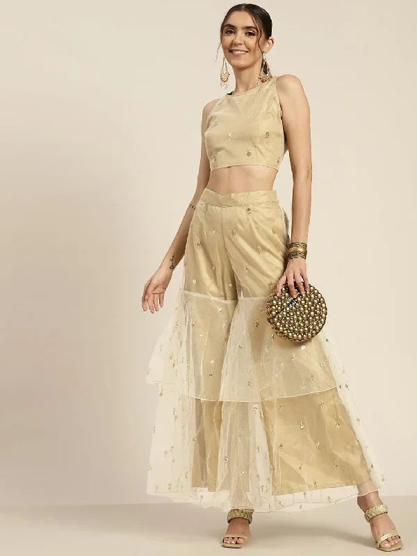 Cigarette Style Women's Printed Linen Blend Pants for Casual DaysWomen Golden Tulle Frilly Sharara Pants Cigarette Style Women's Printed Linen Blend Pants for Casual DaysWomen Golden Tulle Frilly Sharara Pants