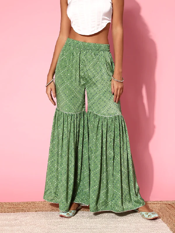 Plus Size Women's Pleated Front Dress Pants for Office WearWomen Green Tie & Dye Frilly Sharara Plus Size Women's Pleated Front Dress Pants for Office WearWomen Green Tie & Dye Frilly Sharara