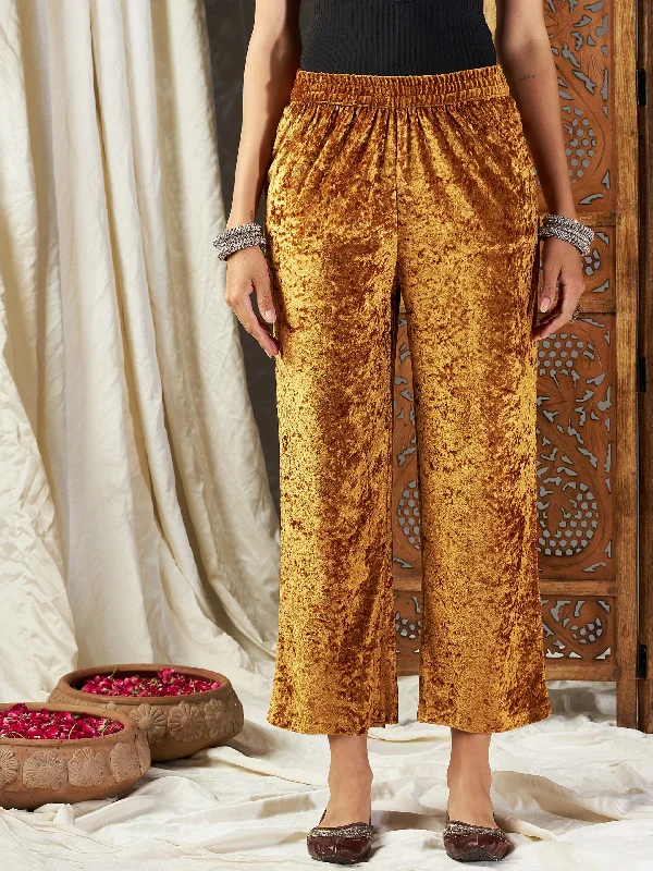 Plus Size Women's Metallic - Finish Joggers for a Stylish LoungeWomen Mustard Velvet Straight Pants Plus Size Women's Metallic - Finish Joggers for a Stylish LoungeWomen Mustard Velvet Straight Pants