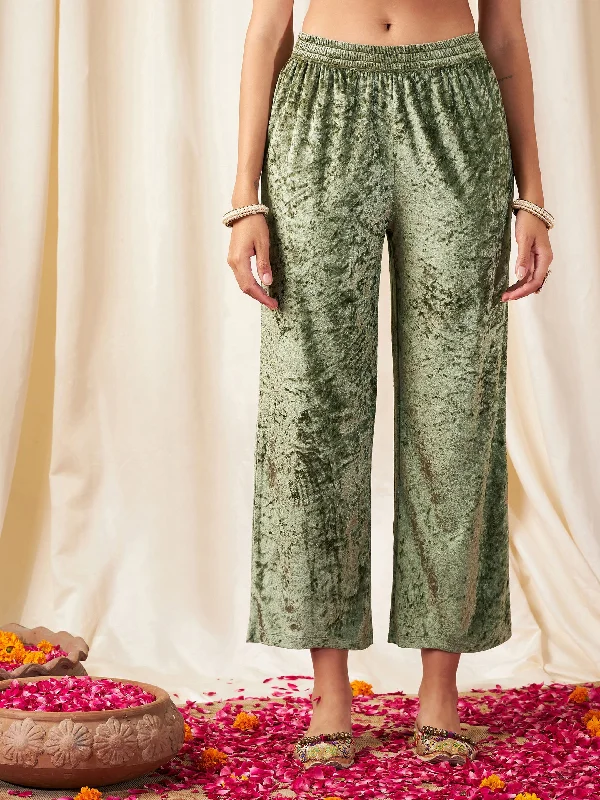 Cigarette Style Women's Printed Linen Blend Pants for Casual DaysWomen Olive Velvet Straight Pants Cigarette Style Women's Printed Linen Blend Pants for Casual DaysWomen Olive Velvet Straight Pants