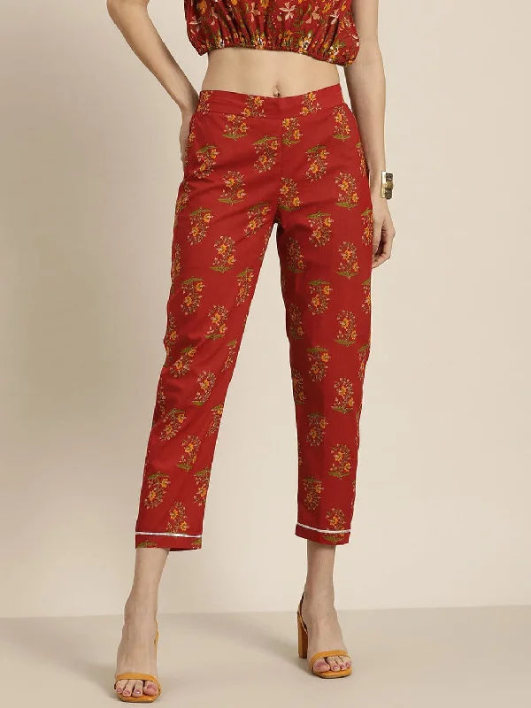 Plus Size Women's Drawstring - Waist Loungewear Pants in Soft FabricsWomen Rust All Over Floral Pencil Pants