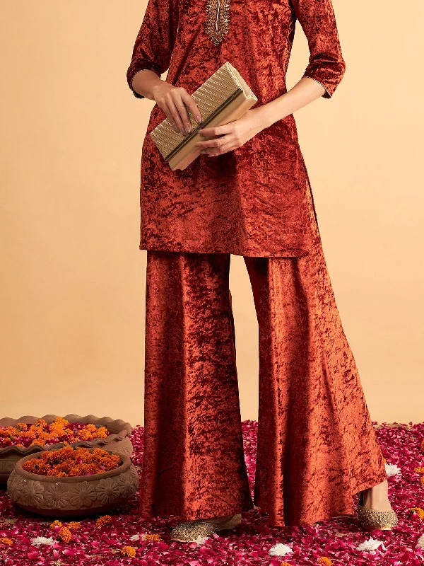 Plus Size Women's Pleated Front Dress Pants for Office WearWomen Rust Velvet Palazzo Pants Plus Size Women's Pleated Front Dress Pants for Office WearWomen Rust Velvet Palazzo Pants