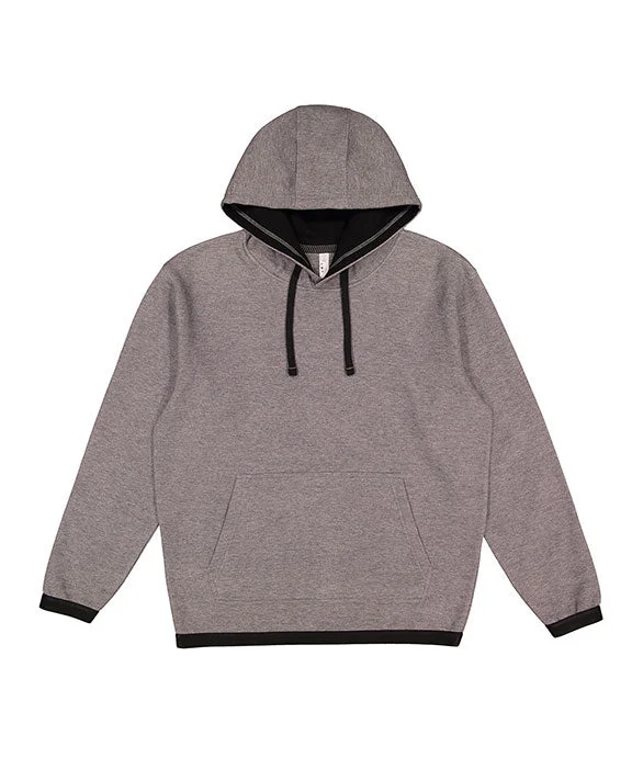 Women's cropped sweatshirt with a lace - trimmed hem for a romantic look6996 - LAT Adult Statement Fleece Pullover Hoodie | Granite Heather/Black Women's cropped sweatshirt with a lace - trimmed hem for a romantic look6996 - LAT Adult Statement Fleece Pullover Hoodie | Granite Heather/Black