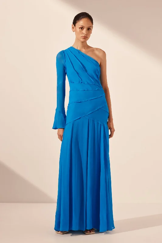Pleated Women Dress with a Timeless and Elegant TextureAMINA ASYMMETRICAL MAXI DRESS - AQUA Pleated Women Dress with a Timeless and Elegant TextureAMINA ASYMMETRICAL MAXI DRESS - AQUA