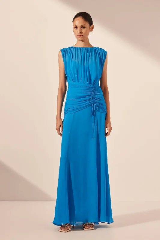 AMINA HIGH NECK MAXI DRESS - AQUA