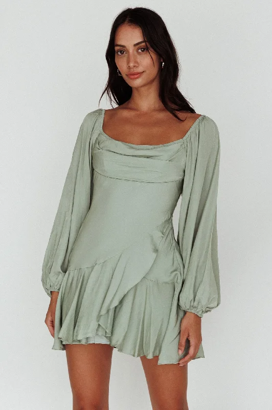 Strapless Women Dress with a Built - in Bra for Comfort and SupportBeaujolais Long Sleeve Cowl Neckline Ruffle Mini Dress Sage Strapless Women Dress with a Built - in Bra for Comfort and SupportBeaujolais Long Sleeve Cowl Neckline Ruffle Mini Dress Sage