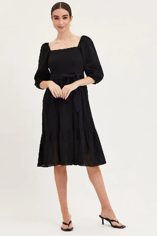 Maxi Women Dress with Floral Print for a Bohemian VibeBlack Dress Puff Sleeve Maxi
