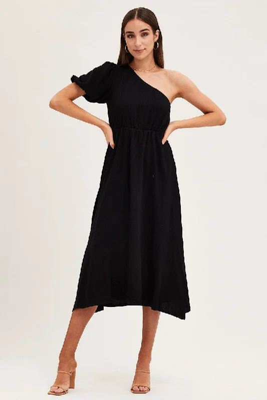 Printed Abstract Women Dress for a Modern and Artistic AppealBlack One Shoulder Midi Dress Printed Abstract Women Dress for a Modern and Artistic AppealBlack One Shoulder Midi Dress