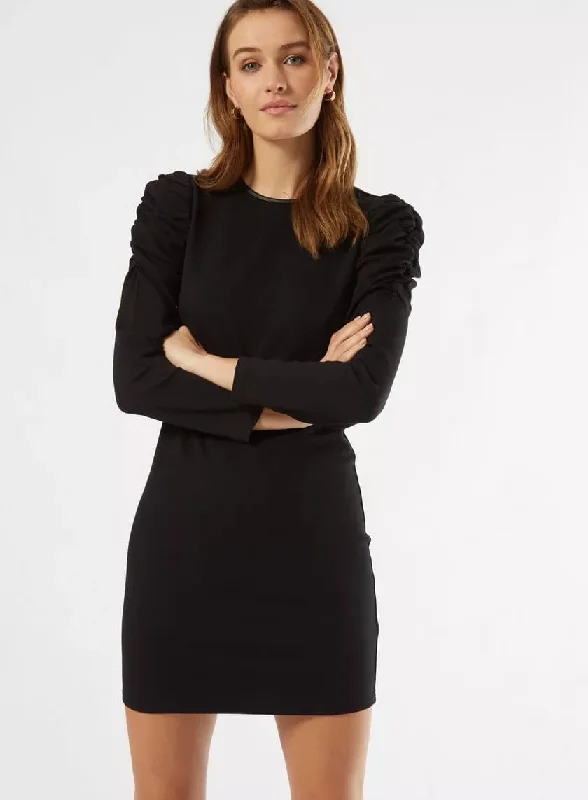 Halter Neck Women Dress to Show Off the Shoulders and NecklineBlack Ruched Sleeve Shift Dress Halter Neck Women Dress to Show Off the Shoulders and NecklineBlack Ruched Sleeve Shift Dress