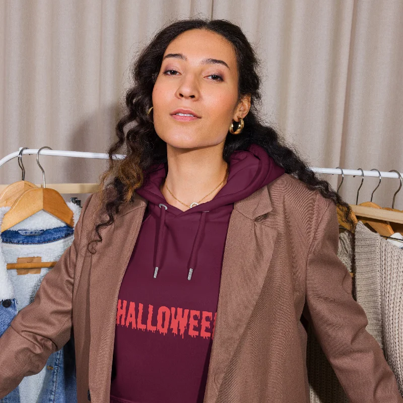 Women's hoodie with a kangaroo pocket and a pom - pom drawstring for added charmBlood Halloween Graphic Women Eco Raglan Hoodie Women's hoodie with a kangaroo pocket and a pom - pom drawstring for added charmBlood Halloween Graphic Women Eco Raglan Hoodie