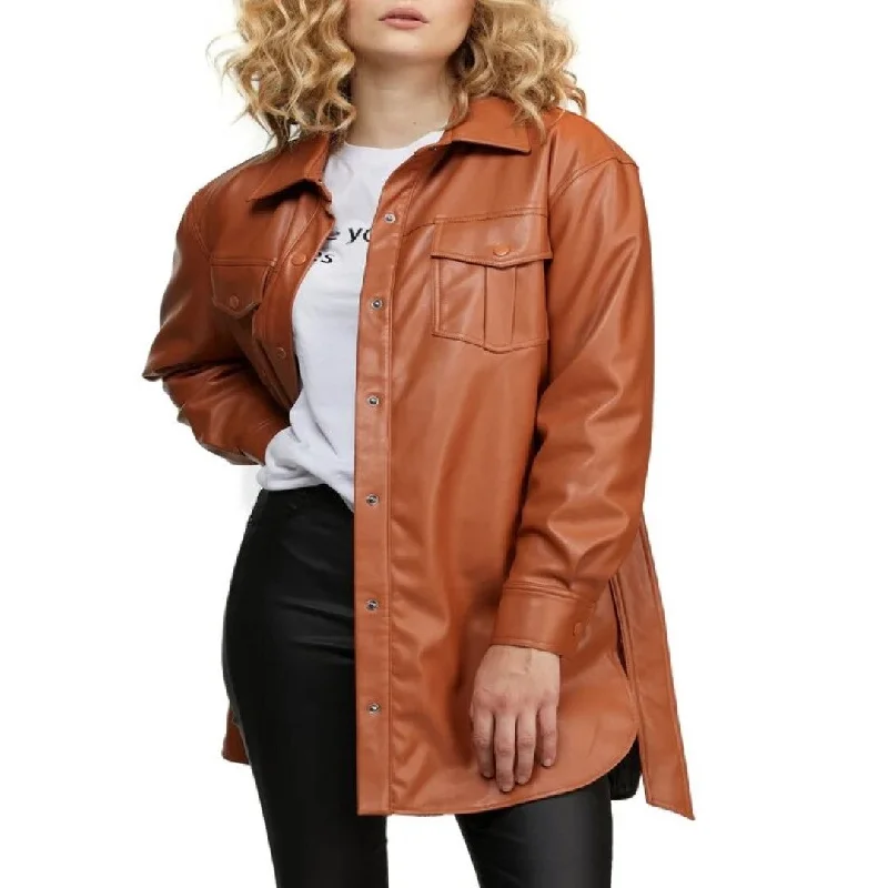 Women's double - breasted tweed jackets in classic colors for a sophisticated office lookBrown Lamb Skin Leather Shirts For Women Women's double - breasted tweed jackets in classic colors for a sophisticated office lookBrown Lamb Skin Leather Shirts For Women