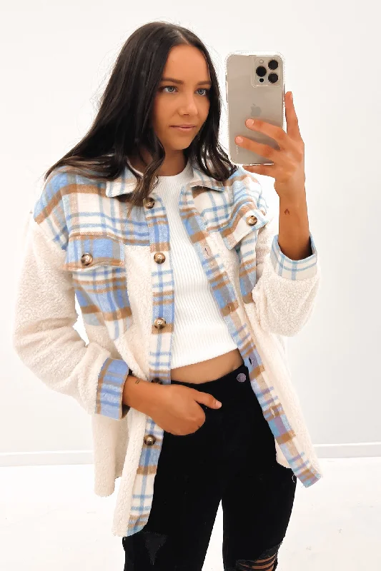 Women's long - length wool blend jackets for a warm and stylish winter lookCaleb Shacket Blue Women's long - length wool blend jackets for a warm and stylish winter lookCaleb Shacket Blue