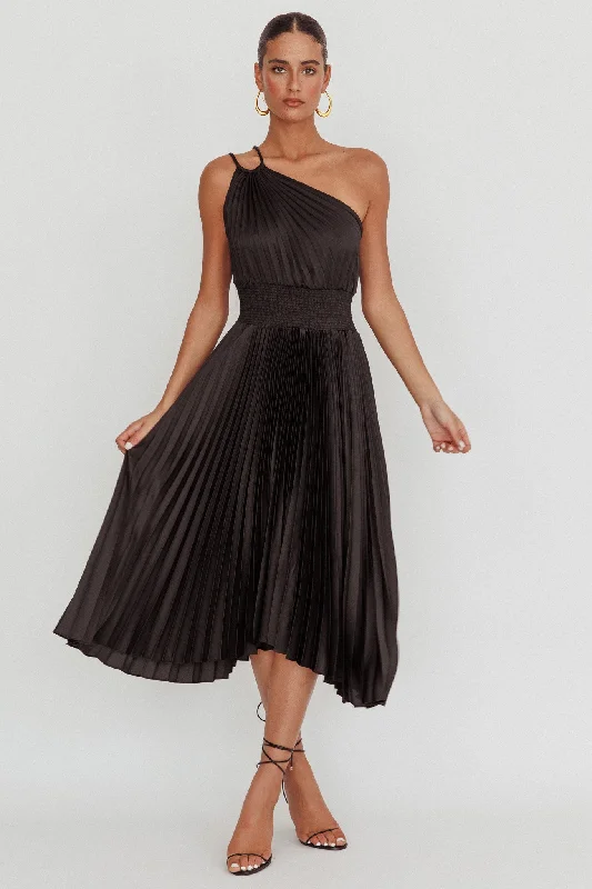 Halter Neck Women Dress to Show Off the Shoulders and NecklineCalissa One Shoulder Pleated Midi Dress Black Halter Neck Women Dress to Show Off the Shoulders and NecklineCalissa One Shoulder Pleated Midi Dress Black