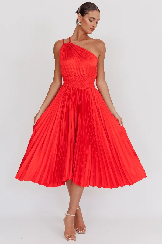 Wrap - Style Women Dress with Adjustable Fit for All Body TypesCalissa One Shoulder Pleated Midi Dress Red Wrap - Style Women Dress with Adjustable Fit for All Body TypesCalissa One Shoulder Pleated Midi Dress Red