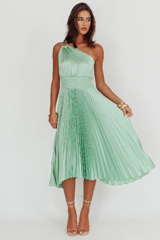 Mini Women Dress with a Short Hem for a Young and Trendy StyleCalissa One Shoulder Pleated Midi Dress Sage Mini Women Dress with a Short Hem for a Young and Trendy StyleCalissa One Shoulder Pleated Midi Dress Sage