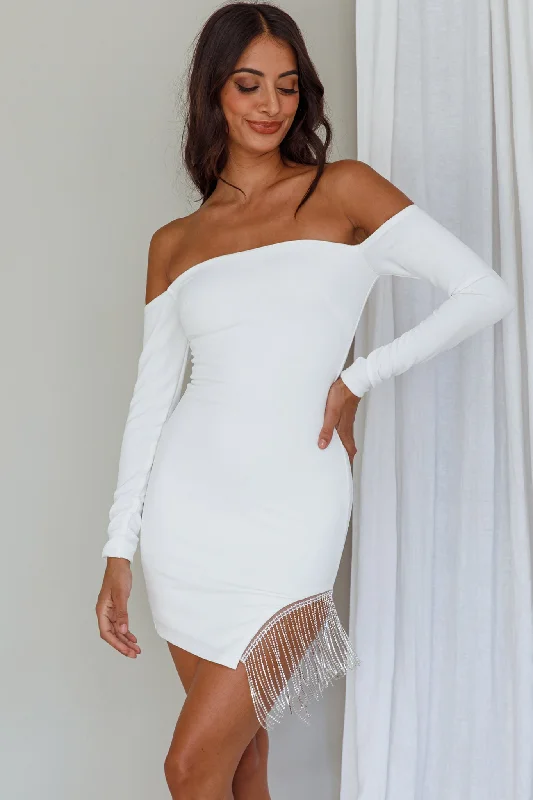 Shift Women Dress with a Simple and Classic Design for Everyday WearCall On Me Diamante Off-Shoulder Mini Dress White Shift Women Dress with a Simple and Classic Design for Everyday WearCall On Me Diamante Off-Shoulder Mini Dress White