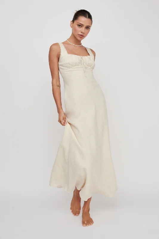 Wrap - Style Women Dress with Adjustable Fit for All Body TypesCarlee Gathered Bust Maxi Dress Oat Wrap - Style Women Dress with Adjustable Fit for All Body TypesCarlee Gathered Bust Maxi Dress Oat