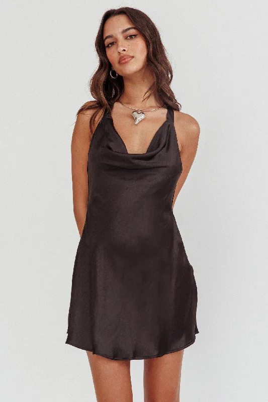 Champagne Showers Halterneck Slip Mini Dress Black