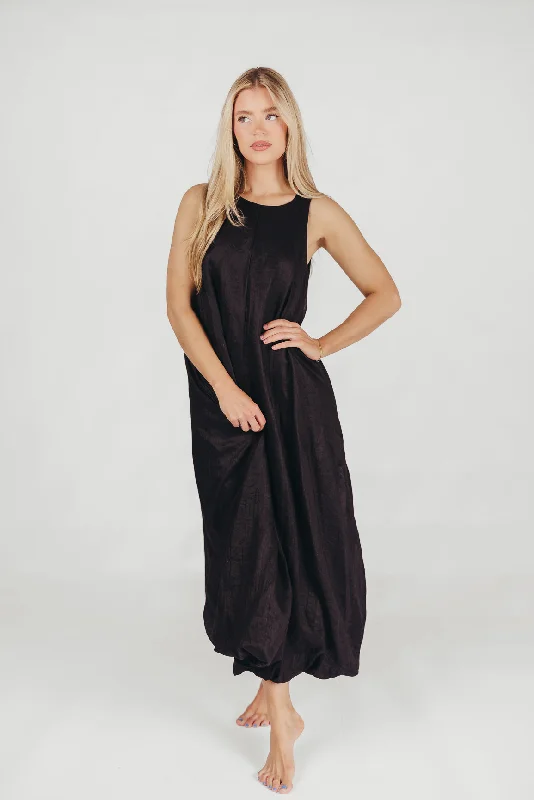 Sleeveless Women Dress in Bright Colors for Summer PartiesCharlie Linen-Blend Tank Maxi Dress with Pockets in Black Sleeveless Women Dress in Bright Colors for Summer PartiesCharlie Linen-Blend Tank Maxi Dress with Pockets in Black