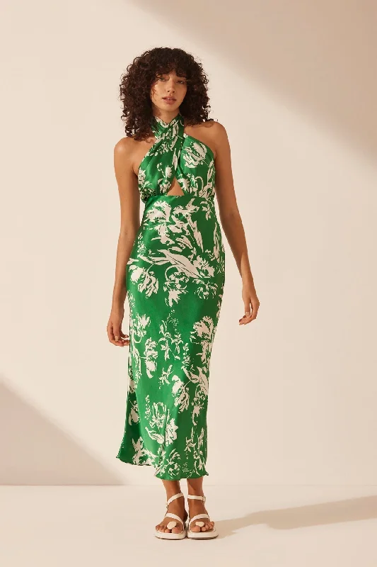 Mermaid - Style Women Dress with a Fitted Silhouette for Special OccasionsCOPPICE SILK CROSS FRONT HALTER BIAS MIDI DRESS Mermaid - Style Women Dress with a Fitted Silhouette for Special OccasionsCOPPICE SILK CROSS FRONT HALTER BIAS MIDI DRESS