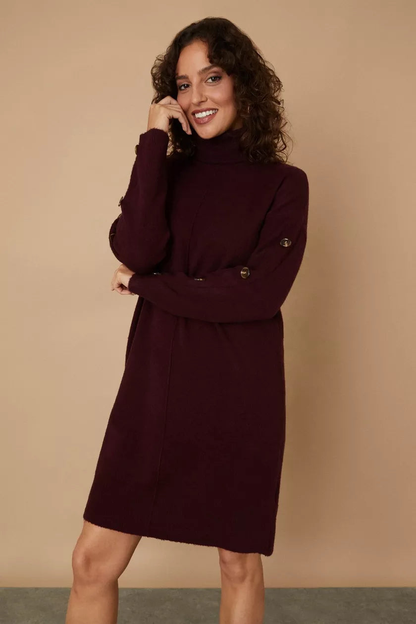 Cosy Knitted Seam Detail High Neck Sweater Dress