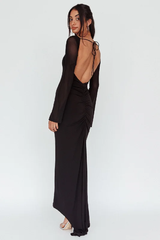 Sheath Women Dress with a Tailored Fit for a Professional LookCrystal Ball Open Back Ruched Maxi Dress Black Sheath Women Dress with a Tailored Fit for a Professional LookCrystal Ball Open Back Ruched Maxi Dress Black