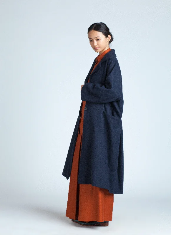 Women's moto jackets with a lace - up front for a unique and stylish touchTrio One-Button Side Pleated Overcoat - Dark Blue Women's moto jackets with a lace - up front for a unique and stylish touchTrio One-Button Side Pleated Overcoat - Dark Blue