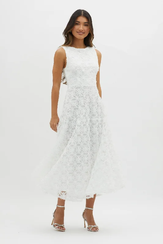 Mermaid - Style Women Dress with a Fitted Silhouette for Special OccasionsDianne Sleeveless Embellished Midi Dress White Mermaid - Style Women Dress with a Fitted Silhouette for Special OccasionsDianne Sleeveless Embellished Midi Dress White