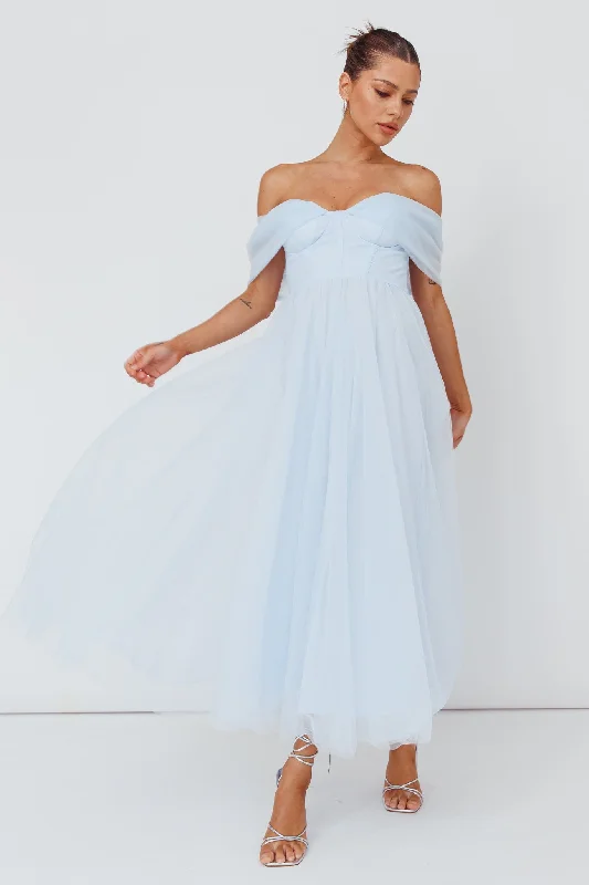 Empire Waist Women Dress to Accentuate the Bust and Conceal the WaistDreamers & Lovers Off-Shoulder Maxi Dress Powder Blue Empire Waist Women Dress to Accentuate the Bust and Conceal the WaistDreamers & Lovers Off-Shoulder Maxi Dress Powder Blue