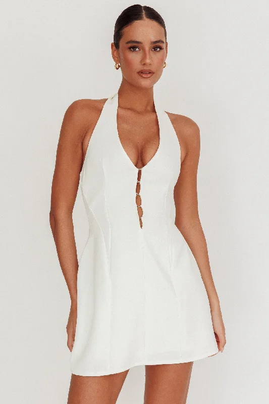 Empire Waist Women Dress to Accentuate the Bust and Conceal the WaistElisabet Halter Neck Mini Dress Off White