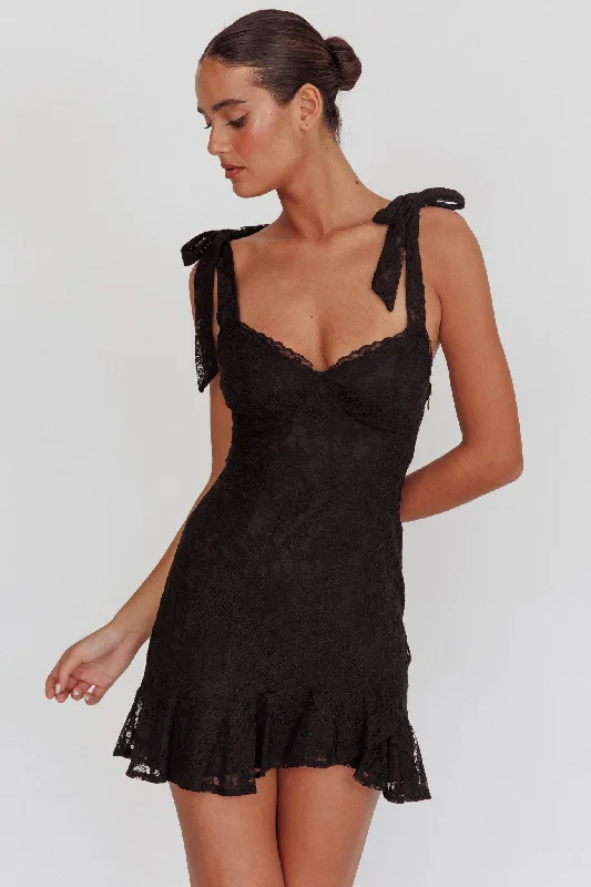 Shift Women Dress with a Simple and Classic Design for Everyday WearEmine Bow Shoulder Lace Mini Dress Black Shift Women Dress with a Simple and Classic Design for Everyday WearEmine Bow Shoulder Lace Mini Dress Black
