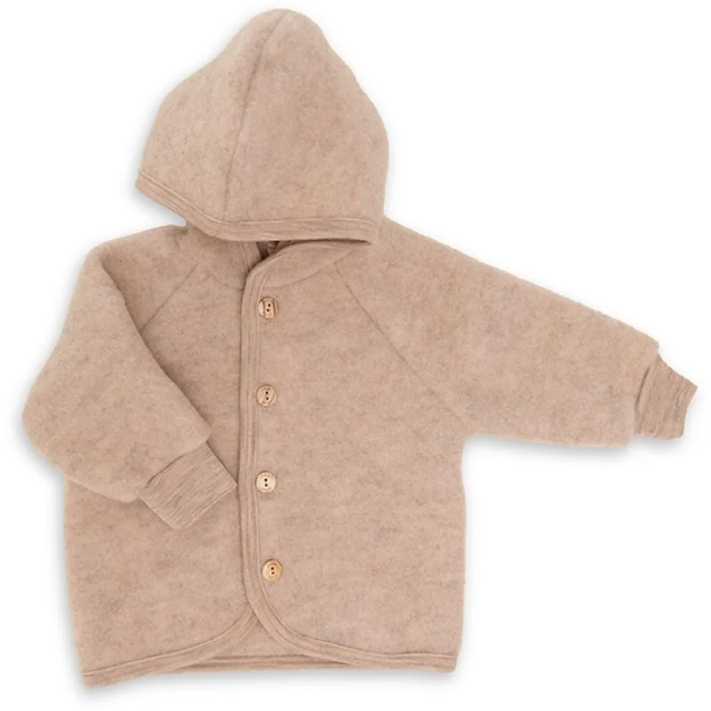 Women's windbreaker jackets with adjustable hoods for windy daysEngel Hooded Jacket With Wooden Buttons Sand Mélange Women's windbreaker jackets with adjustable hoods for windy daysEngel Hooded Jacket With Wooden Buttons Sand Mélange