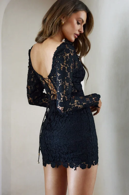 Backless Women Dress for a Sexy and Alluring Look at Evening EventsFirst Dance Lace Mini Dress Black Backless Women Dress for a Sexy and Alluring Look at Evening EventsFirst Dance Lace Mini Dress Black