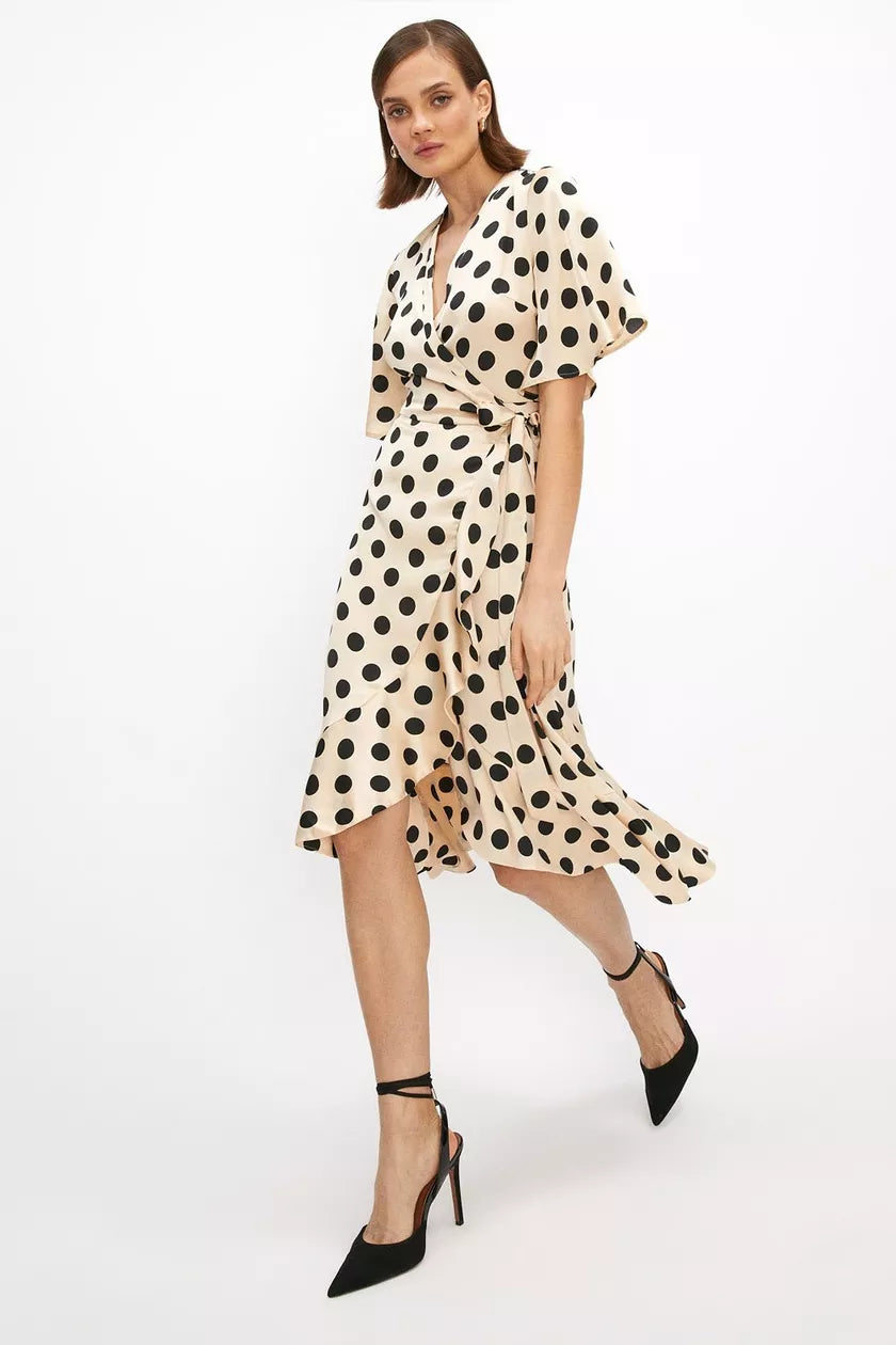 Mermaid - Style Women Dress with a Fitted Silhouette for Special OccasionsFlare Sleeve Wrap Satin Midi Dress Mermaid - Style Women Dress with a Fitted Silhouette for Special OccasionsFlare Sleeve Wrap Satin Midi Dress