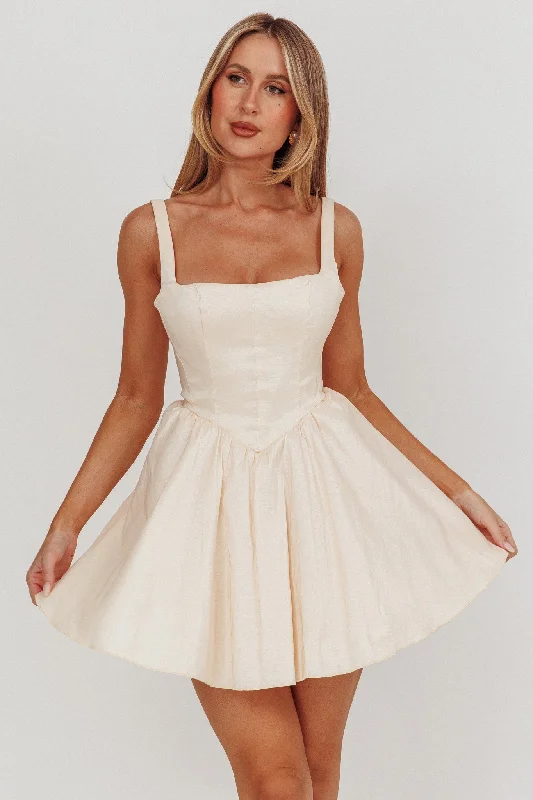 Lace - Embellished Women Dress for an Elegant and Sophisticated AppearanceFound You Square Neck Flared Mini Dress Cream Lace - Embellished Women Dress for an Elegant and Sophisticated AppearanceFound You Square Neck Flared Mini Dress Cream