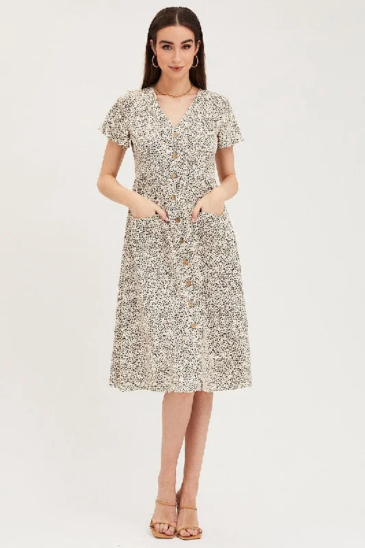 Strapless Women Dress with a Built - in Bra for Comfort and SupportGeo Print Pocket Front Button Midi Dress Strapless Women Dress with a Built - in Bra for Comfort and SupportGeo Print Pocket Front Button Midi Dress