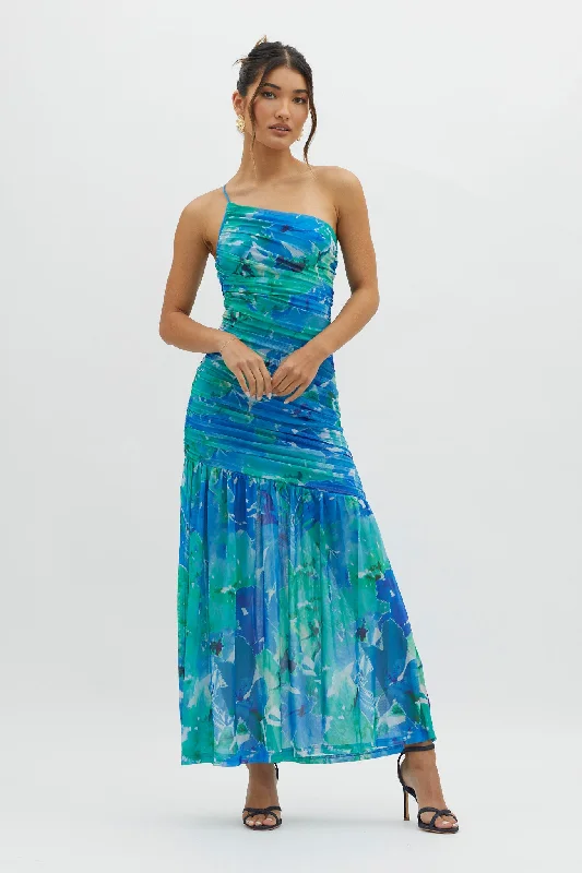 Wrap - Style Women Dress with Adjustable Fit for All Body TypesGolden Sun One-Shoulder Ruched Maxi Dress Green Wrap - Style Women Dress with Adjustable Fit for All Body TypesGolden Sun One-Shoulder Ruched Maxi Dress Green