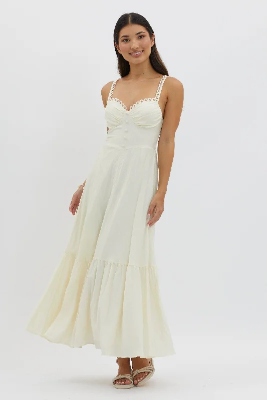 Ball Gown Women Dress with a Full Skirt for a Princess - like LookGolden Suns Scallop Trim Midi Dress Butter Ball Gown Women Dress with a Full Skirt for a Princess - like LookGolden Suns Scallop Trim Midi Dress Butter