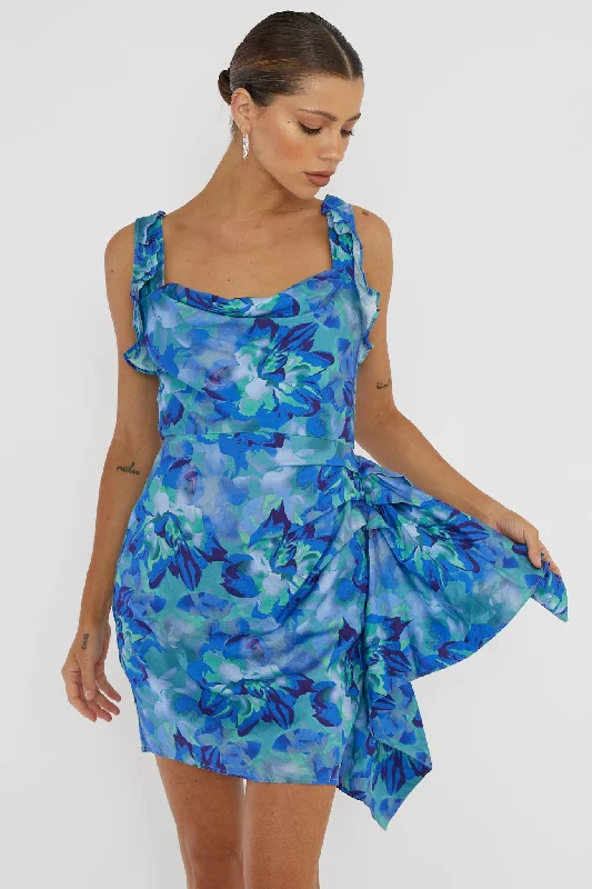 Empire Waist Women Dress to Accentuate the Bust and Conceal the WaistHeart Beat Ruffle Trim Mini Dress Blue Empire Waist Women Dress to Accentuate the Bust and Conceal the WaistHeart Beat Ruffle Trim Mini Dress Blue