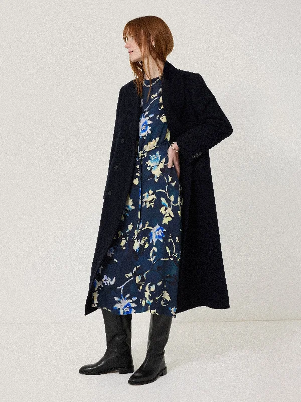 Hidden Floral Satin Dress | Navy