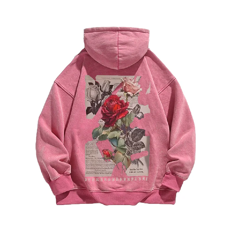 Women's quarter - zip sweatshirt made of organic cotton for eco - conscious fashionHigh Street Art Rose Washed Hoodie Women's quarter - zip sweatshirt made of organic cotton for eco - conscious fashionHigh Street Art Rose Washed Hoodie