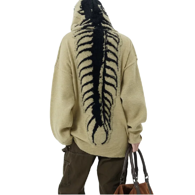 Women's zip - front sweatshirt with contrast stitching for a sporty aestheticHigh Street Skeleton Patchwork Hoodie